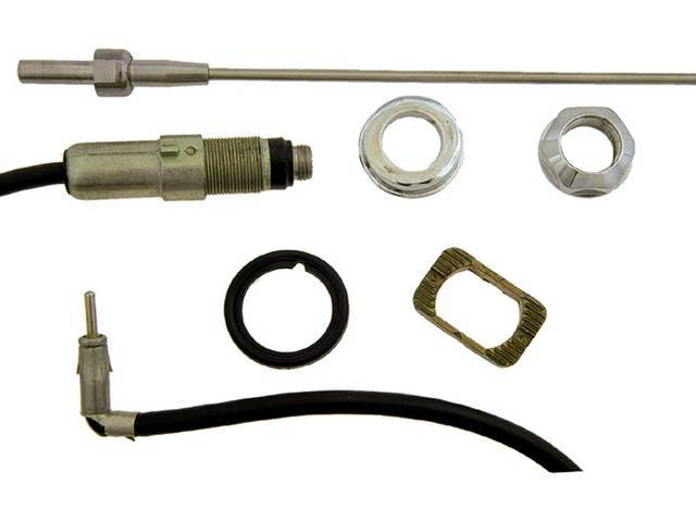 ANTENNA KIT, AM/FM Radio, incl antenna mast, lead-in body and cable, chrome bezel, ground ring and base gasket, Repro