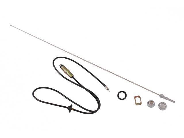 ANTENNA KIT, AM/FM Radio, incl antenna mast, lead-in body and cable, chrome nut and cap, ground ring and base gasket, Repro