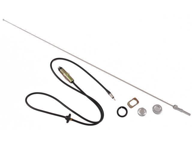 ANTENNA KIT, AM/FM Radio, incl antenna mast, lead-in body and cable, chrome bezel and cap, ground ring and base gasket, Repro