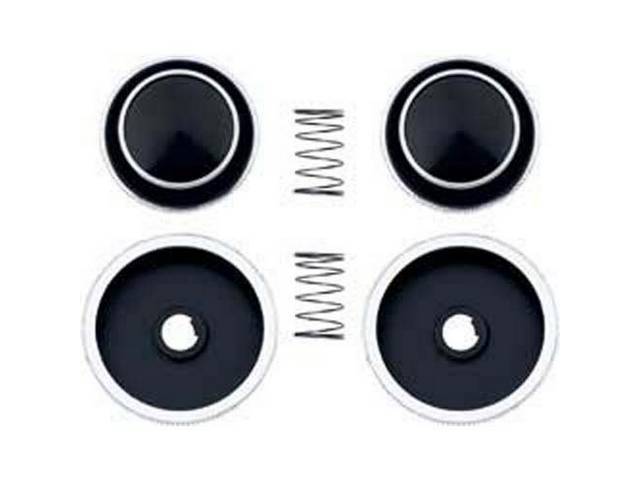 Radio Bezel & Knob Set, Radio, Inner and Outer, Volume and Tuning, black w/ chrome trim, (4), OE Style reproduction