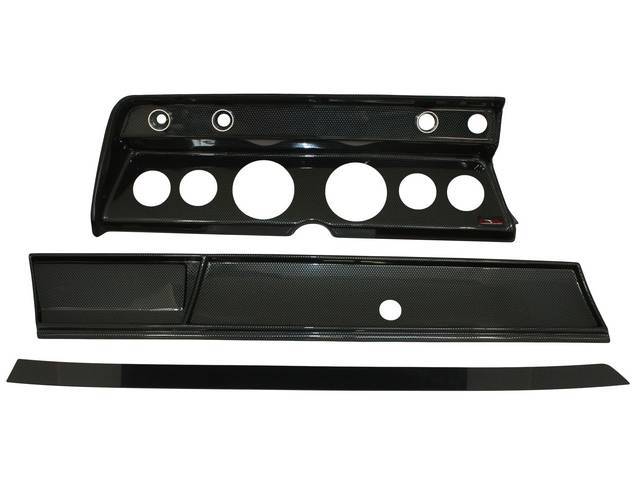 HOUSING, Instrument Carrier, custom gauge panel w/ carbon fiber face, mounts in stock location, features six gauge openings - mounts two 3 3/8 inch gauges (common size for speedometer and tachometer) and four 2 1/16 inch gauges (gauges not incl), plus cut