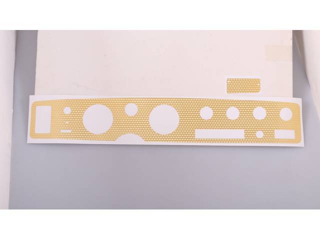 Instrument Panel Trim Appliqu, Engine Turned Gold, 4-hole for Rally Gauges and AC, Reproduction for (70-81)