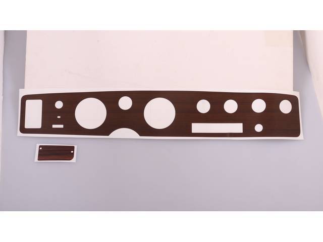 Instrument Panel Trim Applique, Woodgrain, 4-hole for Rally Gauges and AC, Reproduction for (70-81)