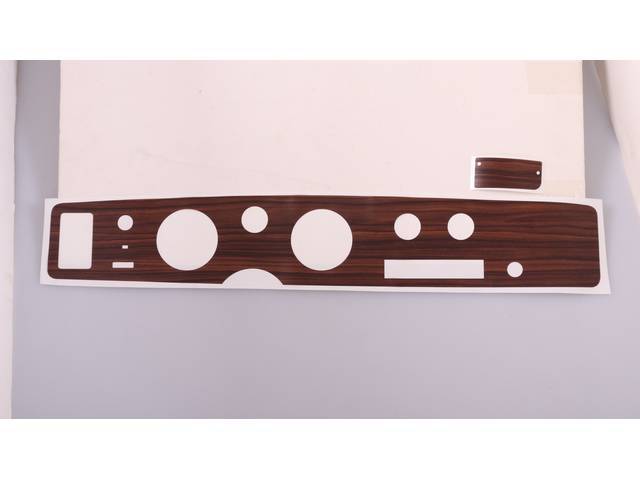 Instrument Panel Trim Applique, Woodgrain, 2-hole w/ Rally Gauges, w/o AC, Reproduction for (70-81)
