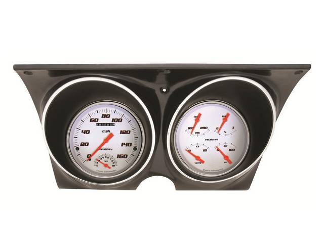 GAUGE KIT, Classic Instruments, Velocity white series (non-OE appearance), incl 5 inch speedometer, tachometer and quad gauge fuel / oil / temperature / volts