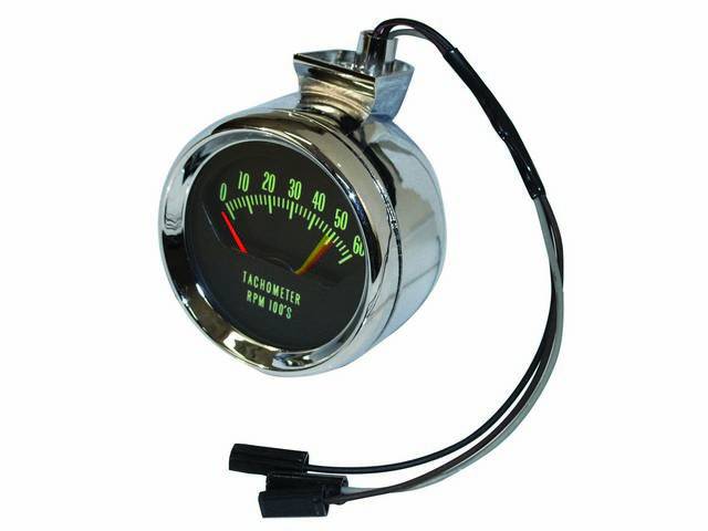 TACHOMETER, *KNEEKNOCKER*, 6000 rpm range w/ 5200 redline, Incl Chrome Housing and Wiring, Does Not Incl Hardware or Reinforcement Plate, Repro