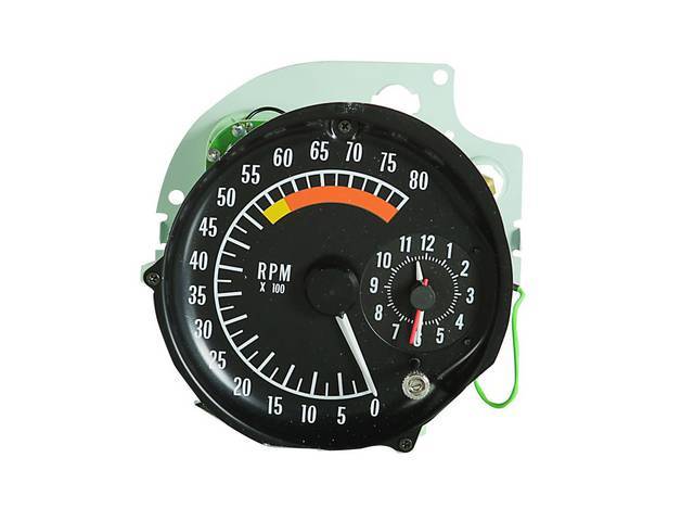 TACHOMETER, W/ Clock to right side of Tachometer, 8000 rpm range w/ 5700 redline, Repro