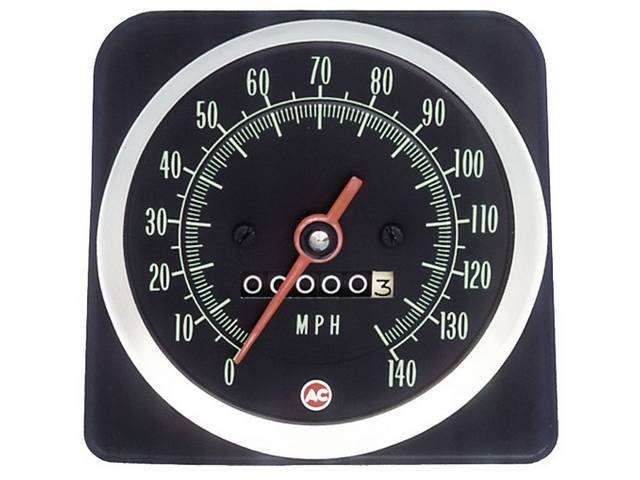 Speedometer Head Assembly, 140 MPH w/o speed warning, Incl *AC* logo, reproduction