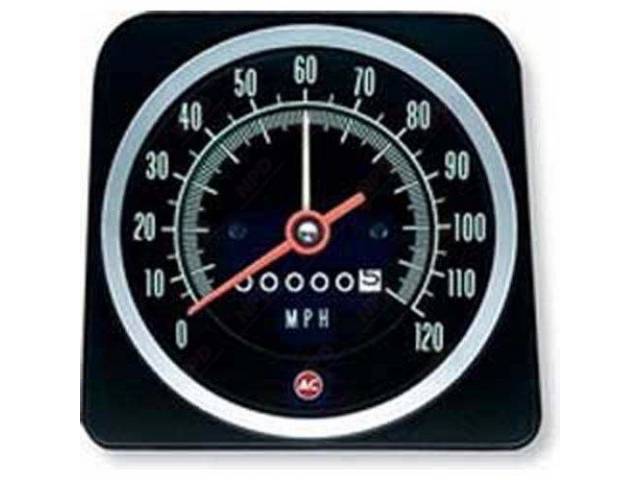 Speedometer Head Assembly, 120 MPH w/ speed warning, Incl *AC* logo, reproduction