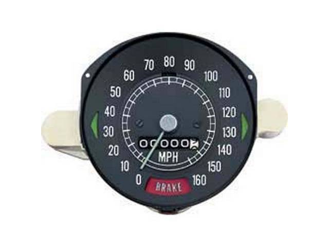 HEAD ASSY, Speedometer, 160 MPH, Incl LH / RH turn signal indicators and *Brake* warning light, OER Repro