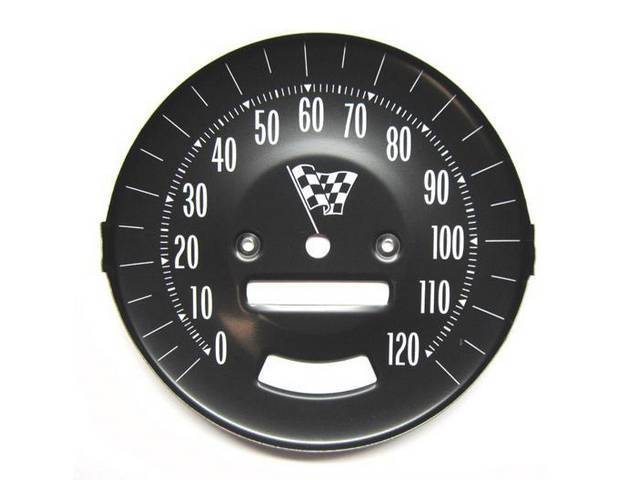 Speedometer Face, OE Factory Steel, 120 MPH w/ Rally Gauges, Reproduction 
