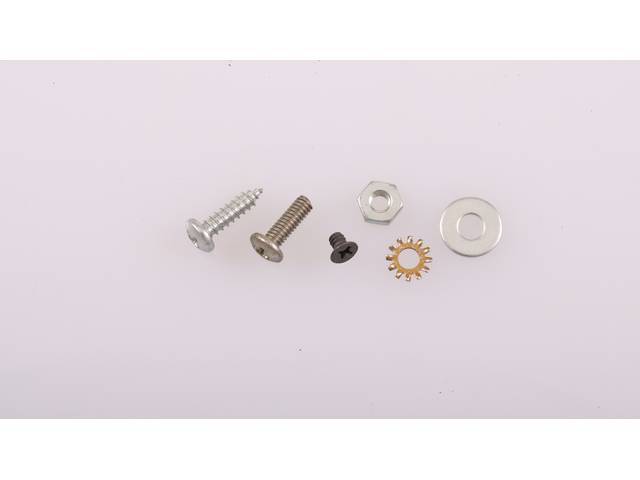 FASTENER KIT, CLOCK (DASH TOP) AND GROUND CONNECTION, (6), SCREWS, TOOTH WASHER, SPRING NUT