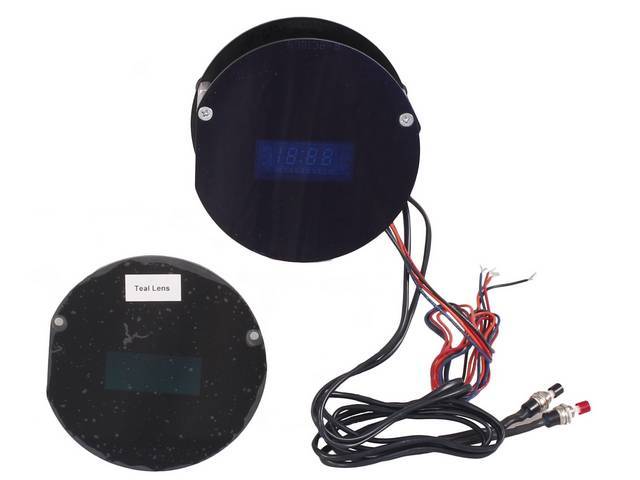 CLOCK ASSY, Digital W/ Blue and Teal Lenses, installs in Instrument Panel, DAKOTA DIGITAL