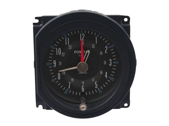 In-Dash Clock, Blue Face W/ White Markings, designed for use w/ factory wiring harness, reproduction