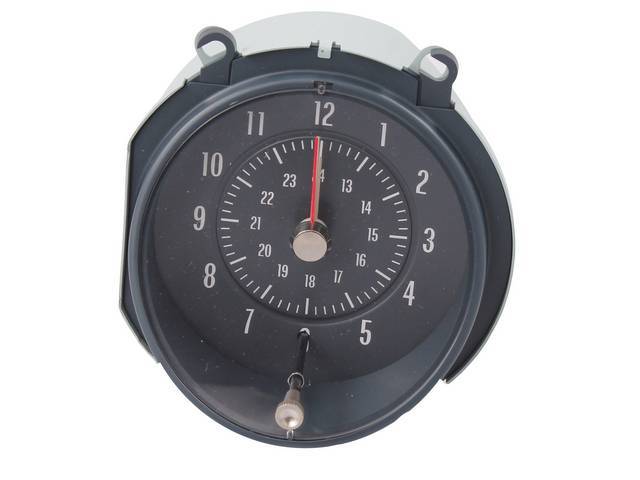 CLOCK, In-Dash, Blue Face W/ White Markings, designed for use w/ factory wiring harness, repro