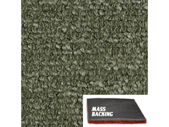 Medium Green 2-Piece Raylon Loop Molded Carpet Set with Standard Jute Padding and Improved Mass Backing
