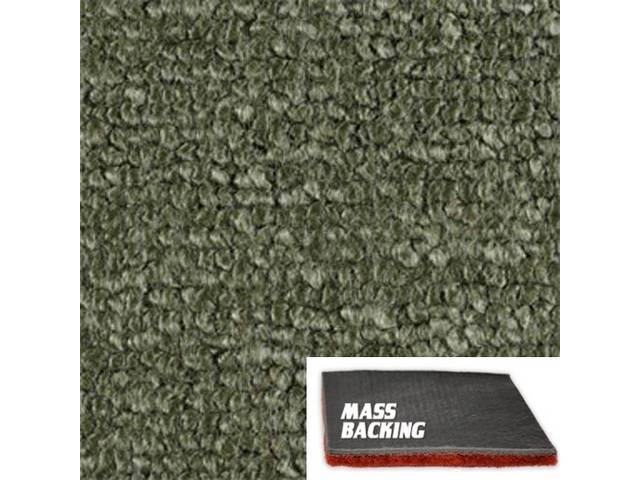 Medium Green 1-Piece Raylon Loop Molded Carpet Set with Standard Jute Padding and Improved Mass Backing