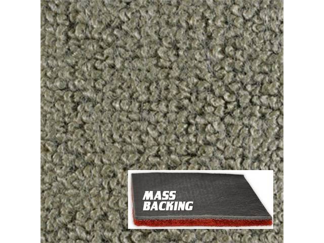 Moss Green 2-Piece Raylon Loop Molded Carpet Set (A/T or column shift M/T) with Standard Jute Padding and Improved Mass Backing