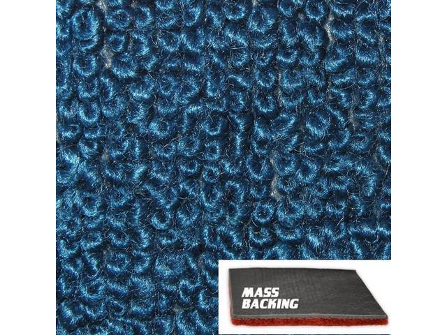 Bright Blue 2-Piece Raylon Loop Molded Carpet Set (A/T or column shift M/T) with Standard Jute Padding and Improved Mass Backing