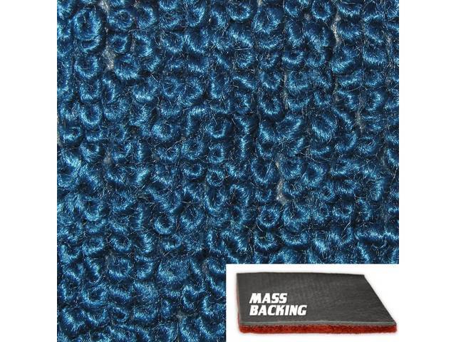 Bright Blue 2-Piece Raylon Loop Molded Carpet Set (M/T floor shift) with Standard Jute Padding and Improved Mass Backing