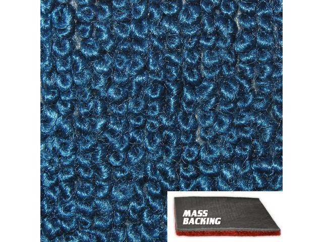 Bright Blue 2-Piece Raylon Loop Molded Carpet Set (A/T or column shift M/T) with Standard Jute Padding and Improved Mass Backing