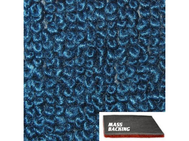 Bright Blue 2-Piece Raylon Loop Molded Carpet Set (M/T floor shift) with Standard Jute Padding and Improved Mass Backing