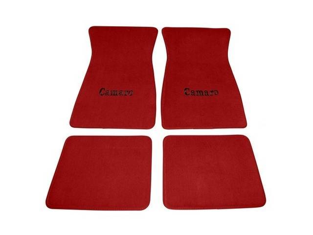 FLOOR MATS, Carpet, Raylon (Loop Style), Red w/ *Camaro* in black lettering, (4)