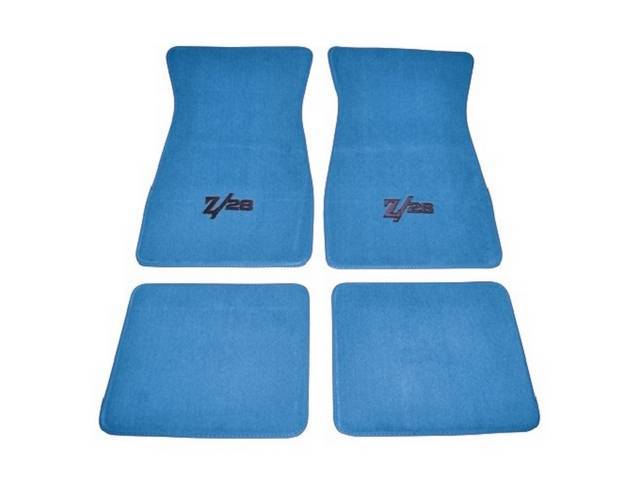 Carpet Floor Mats, Raylon Loop, 4-piece, Medium Blue w/ *Z/28* in black lettering