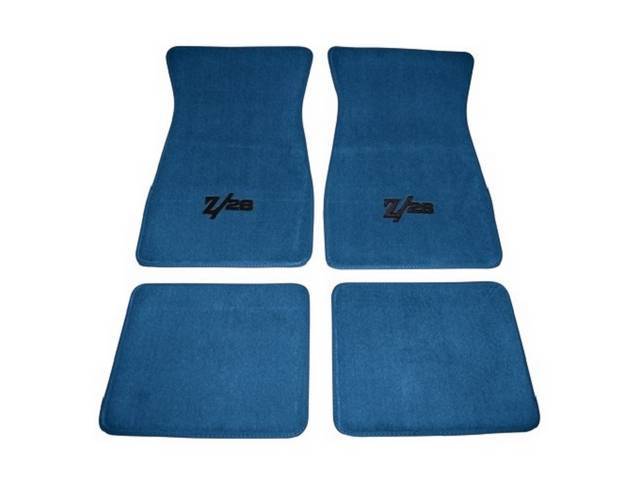 FLOOR MATS, Carpet, Raylon (Loop Style), Bright Blue w/ *Z/28* in black lettering, (4)