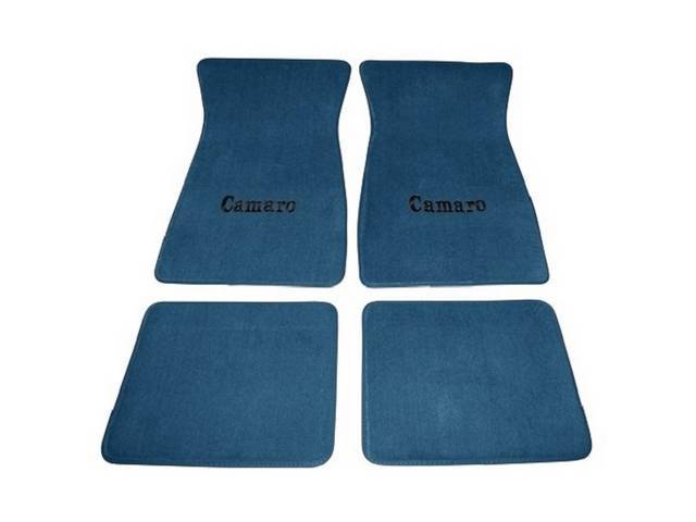 FLOOR MATS, Carpet, Raylon (Loop Style), Bright Blue w/ *Camaro* in black lettering, (4)