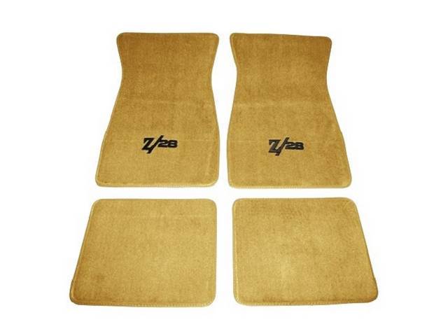 FLOOR MATS, Carpet, Raylon (Loop Style), Gold w/ *Z/28* in black lettering, (4)