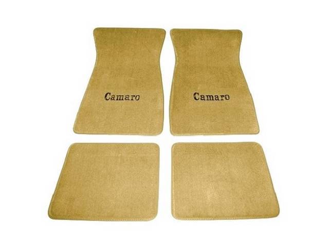 FLOOR MATS, Carpet, Raylon (Loop Style), Gold w/ *Camaro* in black lettering, (4)