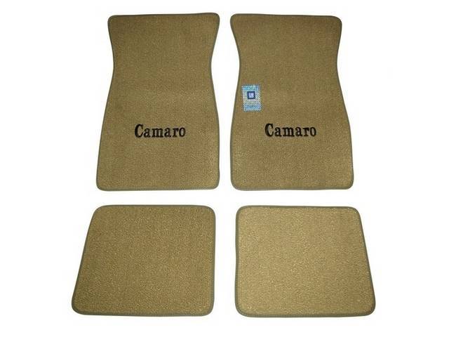 FLOOR MATS, Carpet, Raylon (Loop Style), Ivy Gold w/ *Camaro* in black lettering, (4)