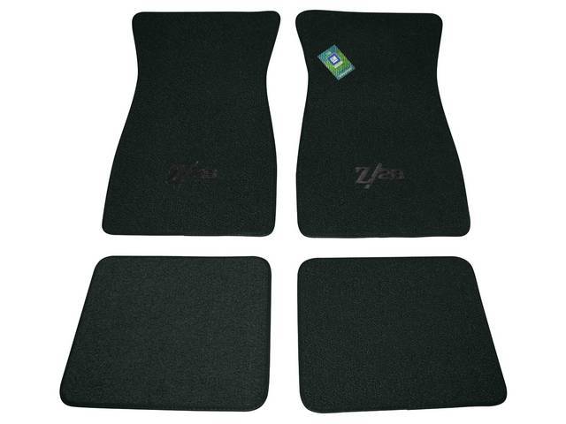 FLOOR MATS, Carpet, Raylon (Loop Style), Dark Green w/ *Z/28* in black lettering, (4)