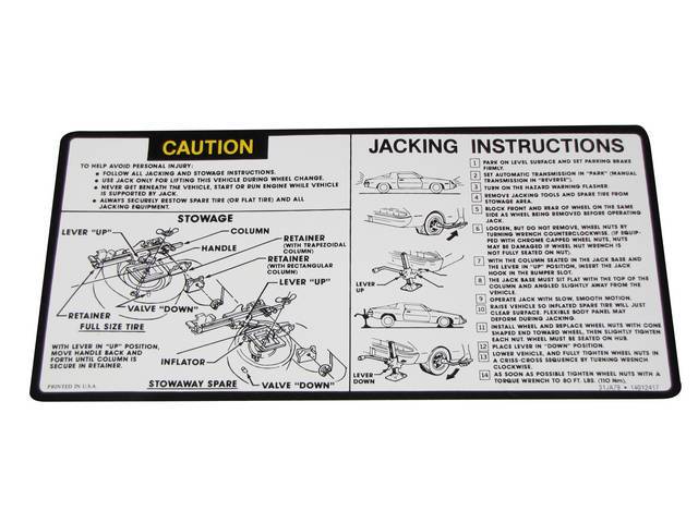 DECAL, Jack Instructions, GM p/n 14012417, repro