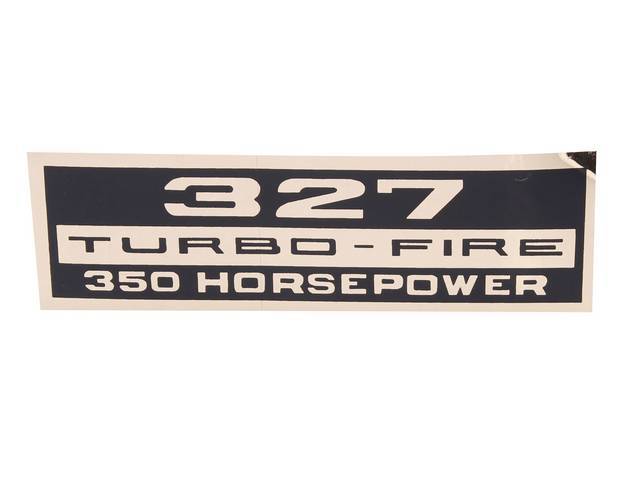 DECAL, VALVE COVER, 327, 350 HP, BLACK AND GOLD