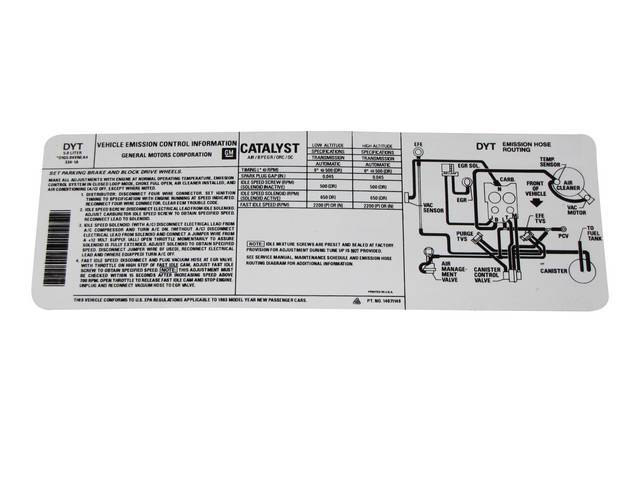 DECALS, Emission, GM p/n DYT 14071149, Repro