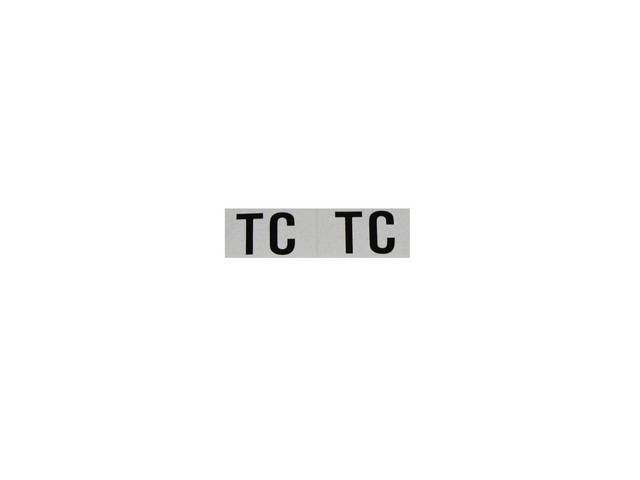 DECAL, Shock, Front, White W/ *TC* in Black Lettering, Repro