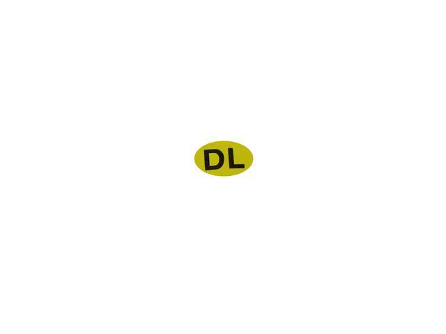 DECAL, M/S Box, Yellow Oval w/ *DL* in Black Lettering, Repro