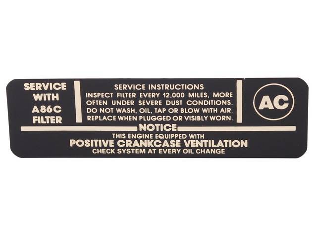 DECAL, Air Cleaner, Service Instructions, black w/ chrome / reflective writing, repro