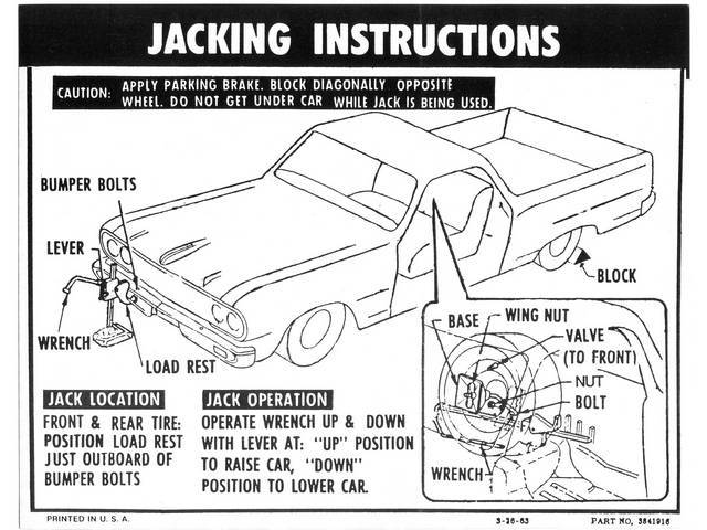 Decal, Jacking Instruction, Reproduction
