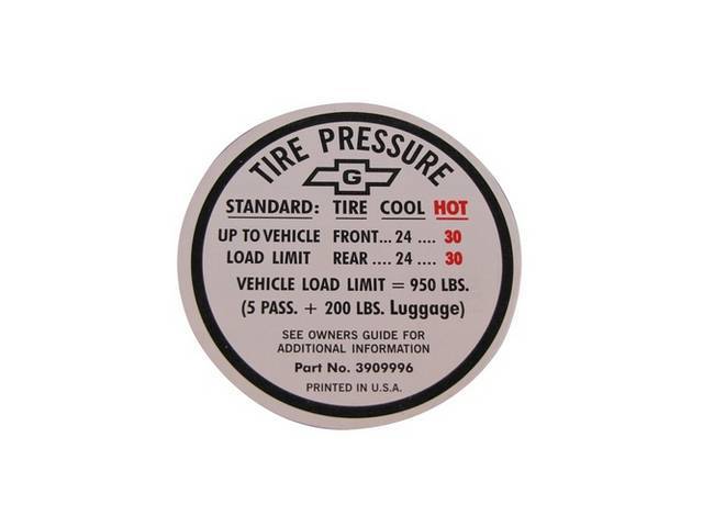 DECAL, TIRE PRESSURE, (G 3909996)