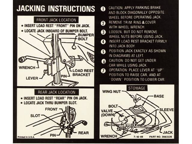DECAL, Jacking Instruction, late design / large-style, repro