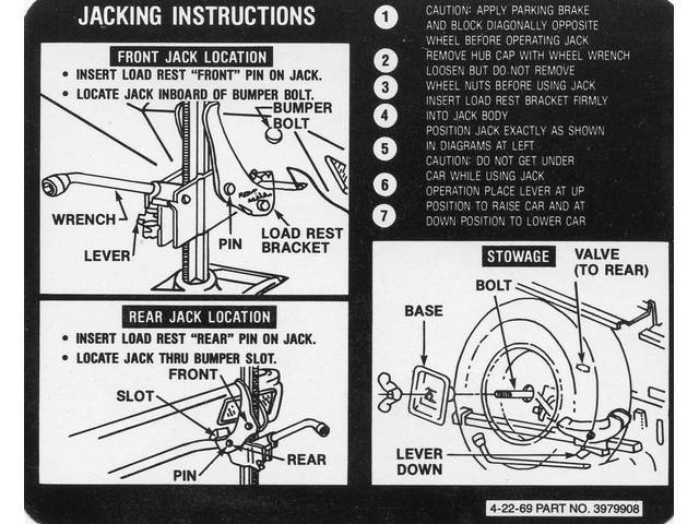 Decal, Jacking Instruction, Reproduction