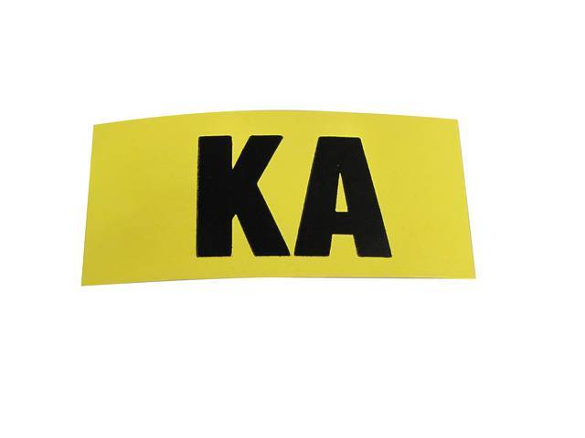 DECAL, Engine Code, Yellow w/ *KA* in Black Lettering, Usually Installs on RH Valve Cover Rear, Repro