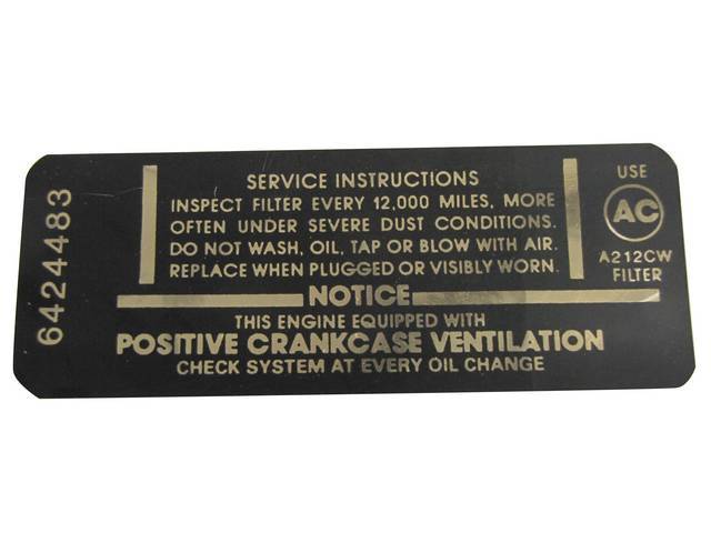 DECAL, Air Cleaner Service Instructions, GM p/n 6424483, repro