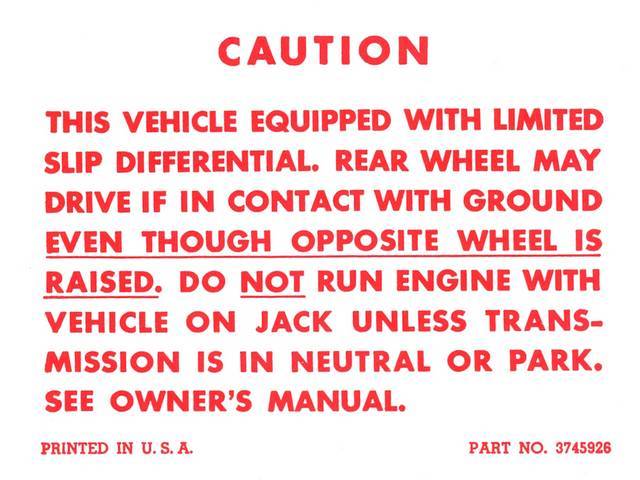 DECAL, Trunk, Positraction Warning, *3745926*, repro