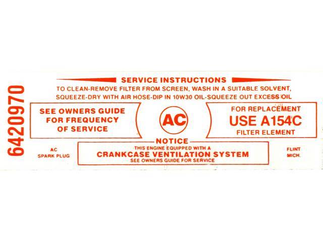 DECAL, Air Cleaner Service Instructions, red, *A154C* and *6420970*, repro