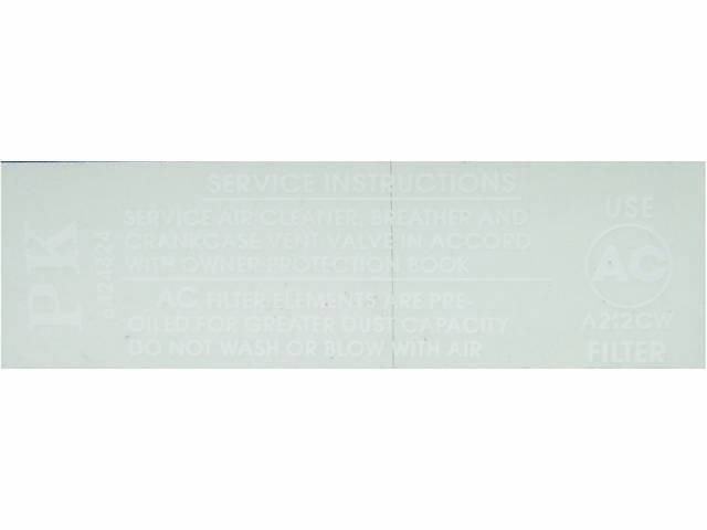 DECAL, Air Cleaner Service Instructions, white, *A331C*, *PH* and *6424108*, repro