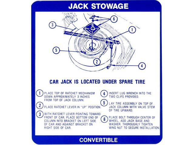 DECAL, Trunk, Jack Stowage Instructions, repro